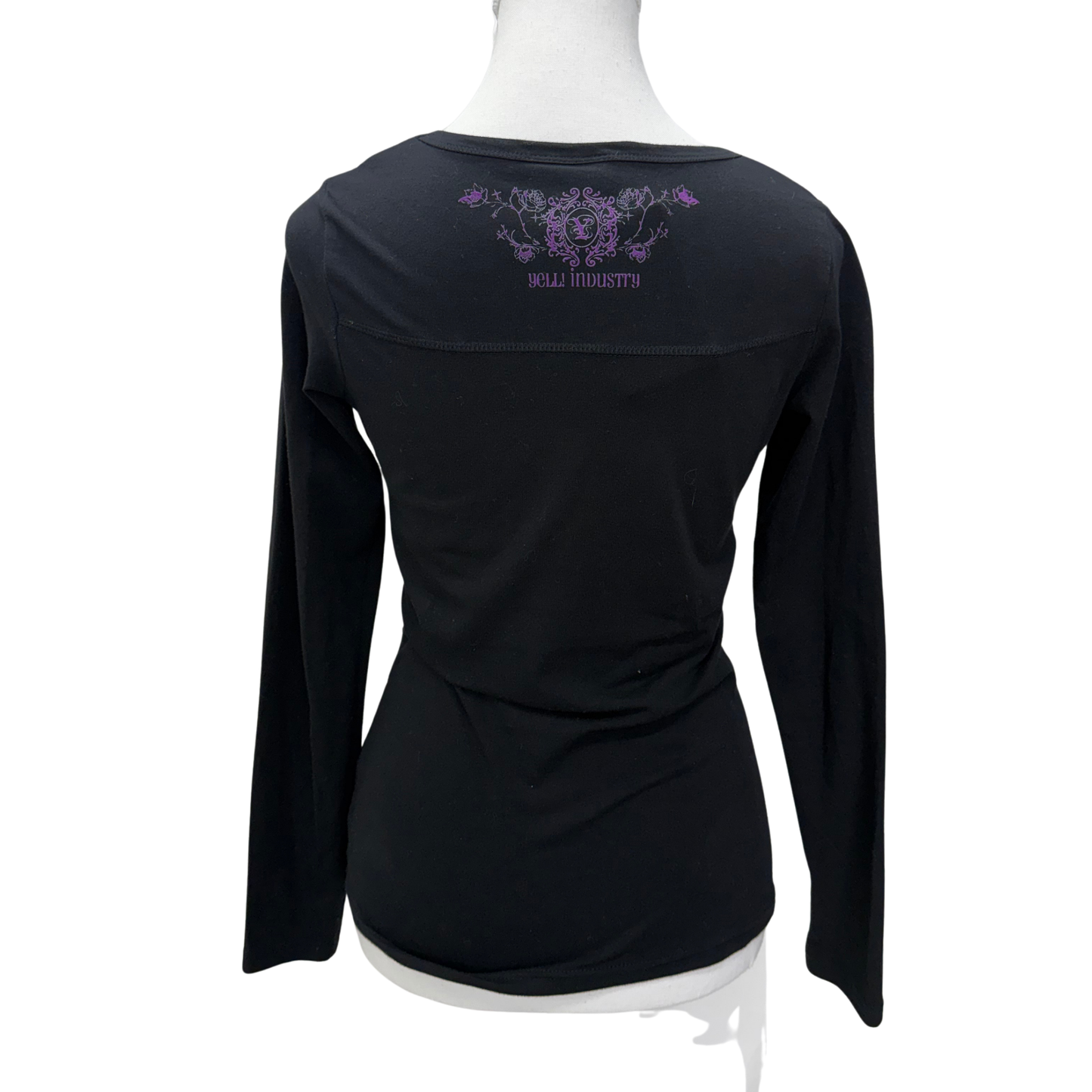 Yell! Black Purple Grunge Graphic Long Sleeve Top