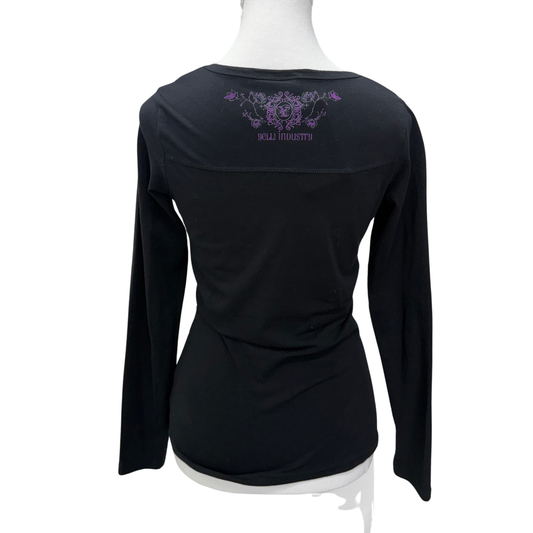 Yell! Black Purple Grunge Graphic Long Sleeve Top