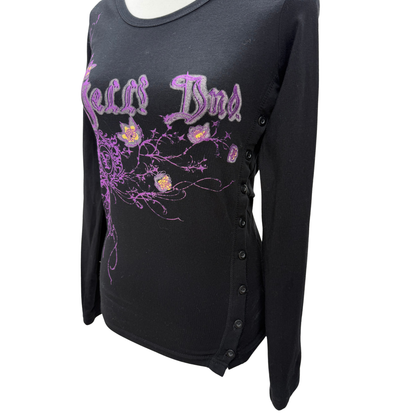 Yell! Black Purple Grunge Graphic Long Sleeve Top