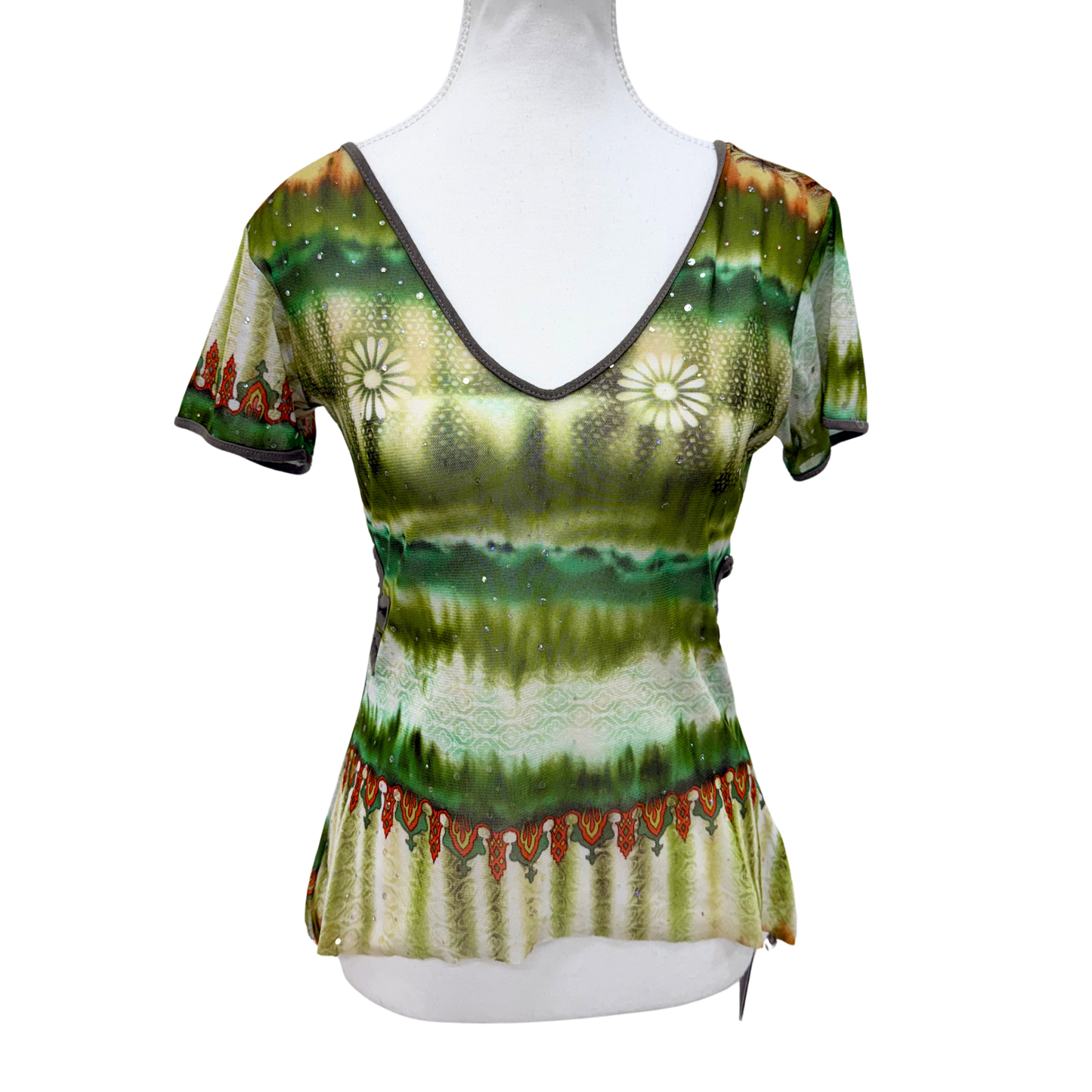 Green Multiprint Mesh Top