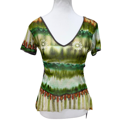 Green Multiprint Mesh Top