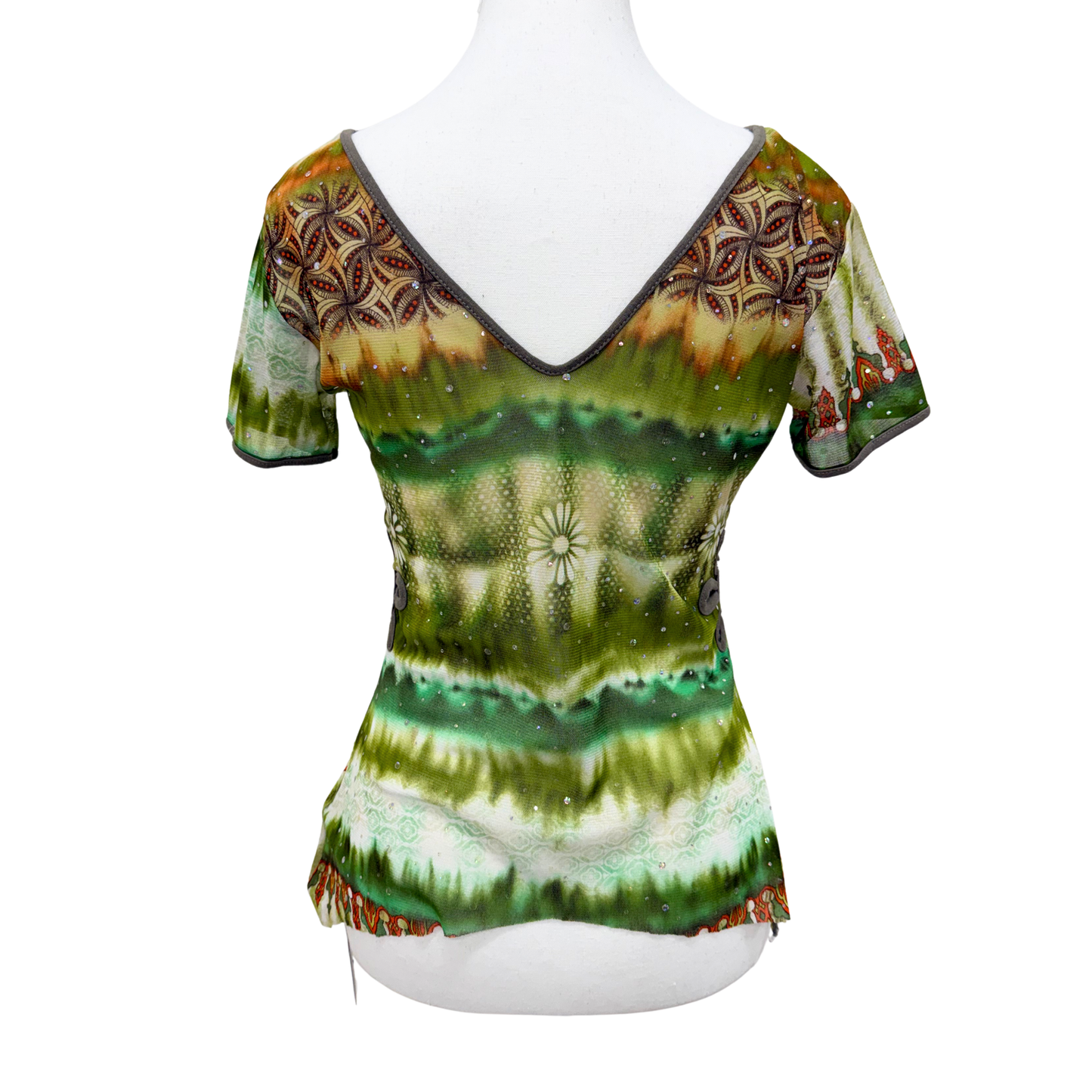 Green Multiprint Mesh Top