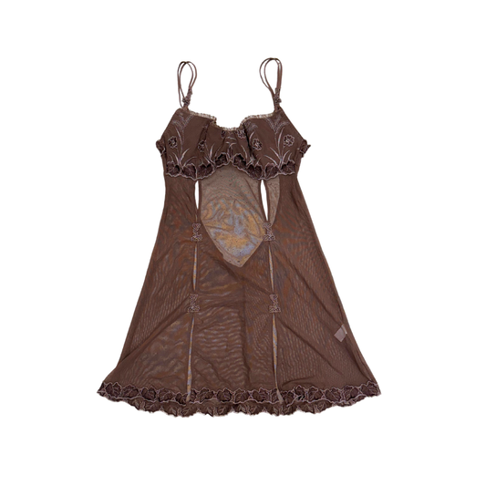 Luna Brown Floral Mesh Slip Dress