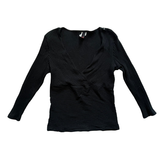 Vintage 2000s Y2k Eligio Black Ribbed V Neck Sweater