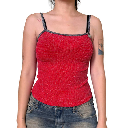 Vintage 2000s Y2k Tua Red Glittery Party Cami
