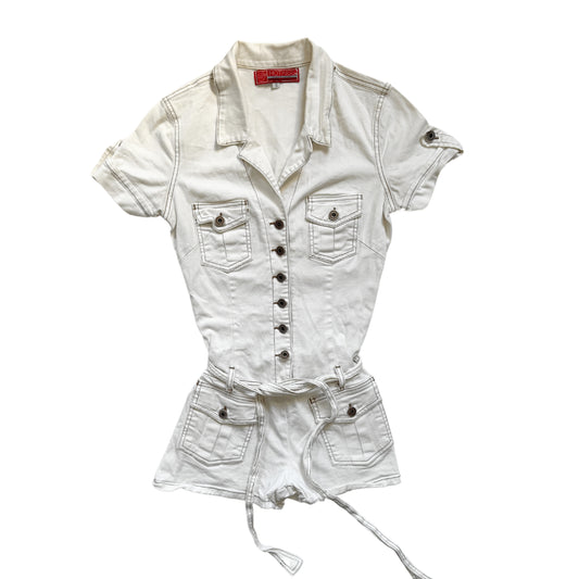 Vintage 2000s Y2k Hot Kiss White Overall