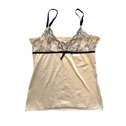 Vintage 2000s Y2k Beige Satin Lace Cami