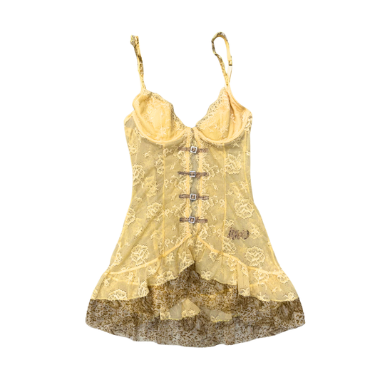 Lorma Yellow Lace Bustier Slip Dress
