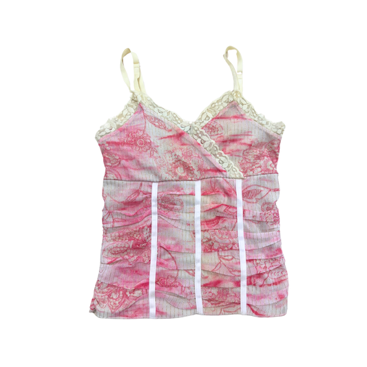 Blu Sand Pink Lace Ruched Tank Top
