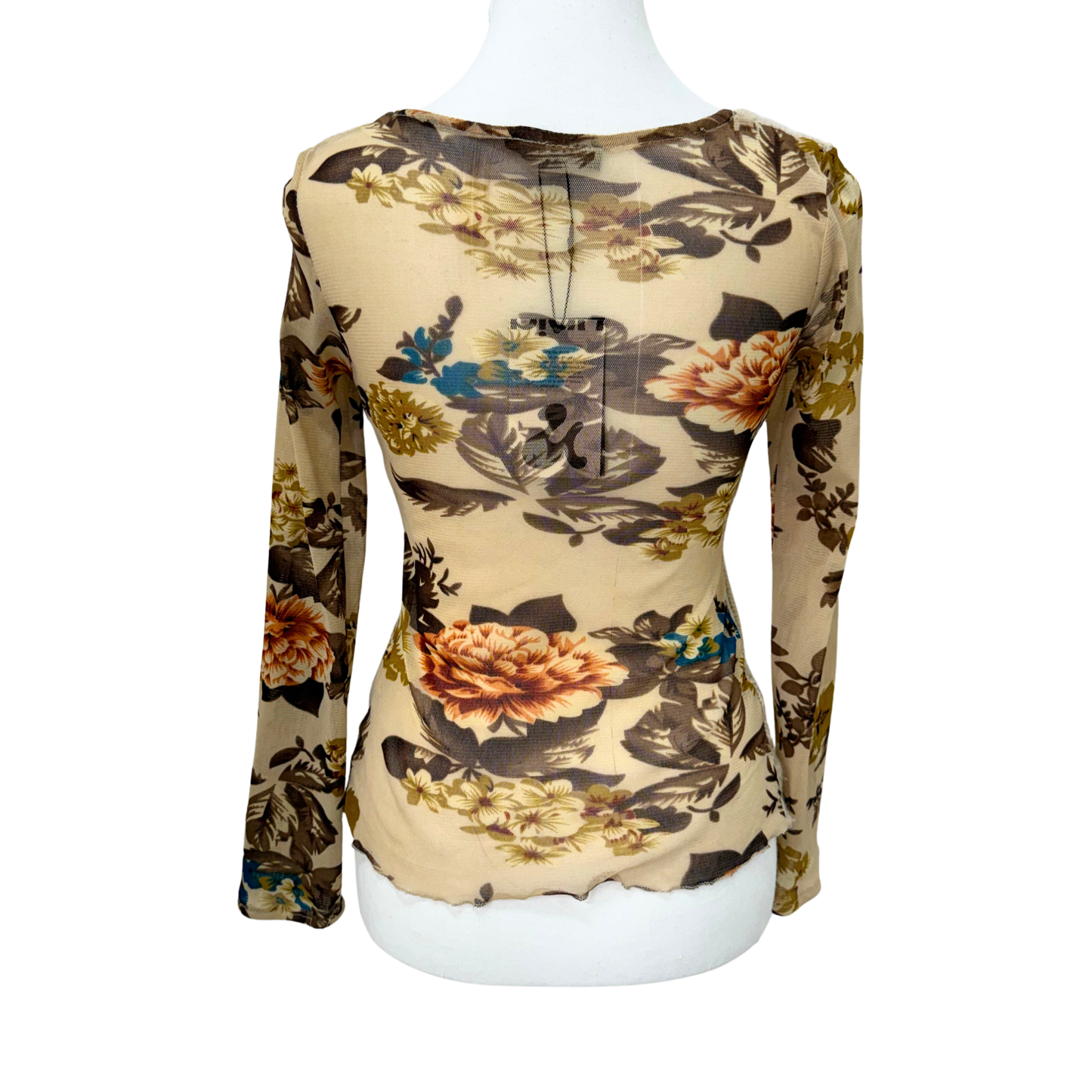 Strong Fashion Beige Floral Knitted Mesh Top