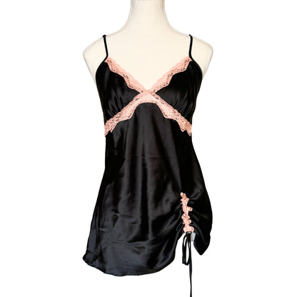 Vintage 2000s Y2k Victoria's Secret Black Pink Lace Slip Dress