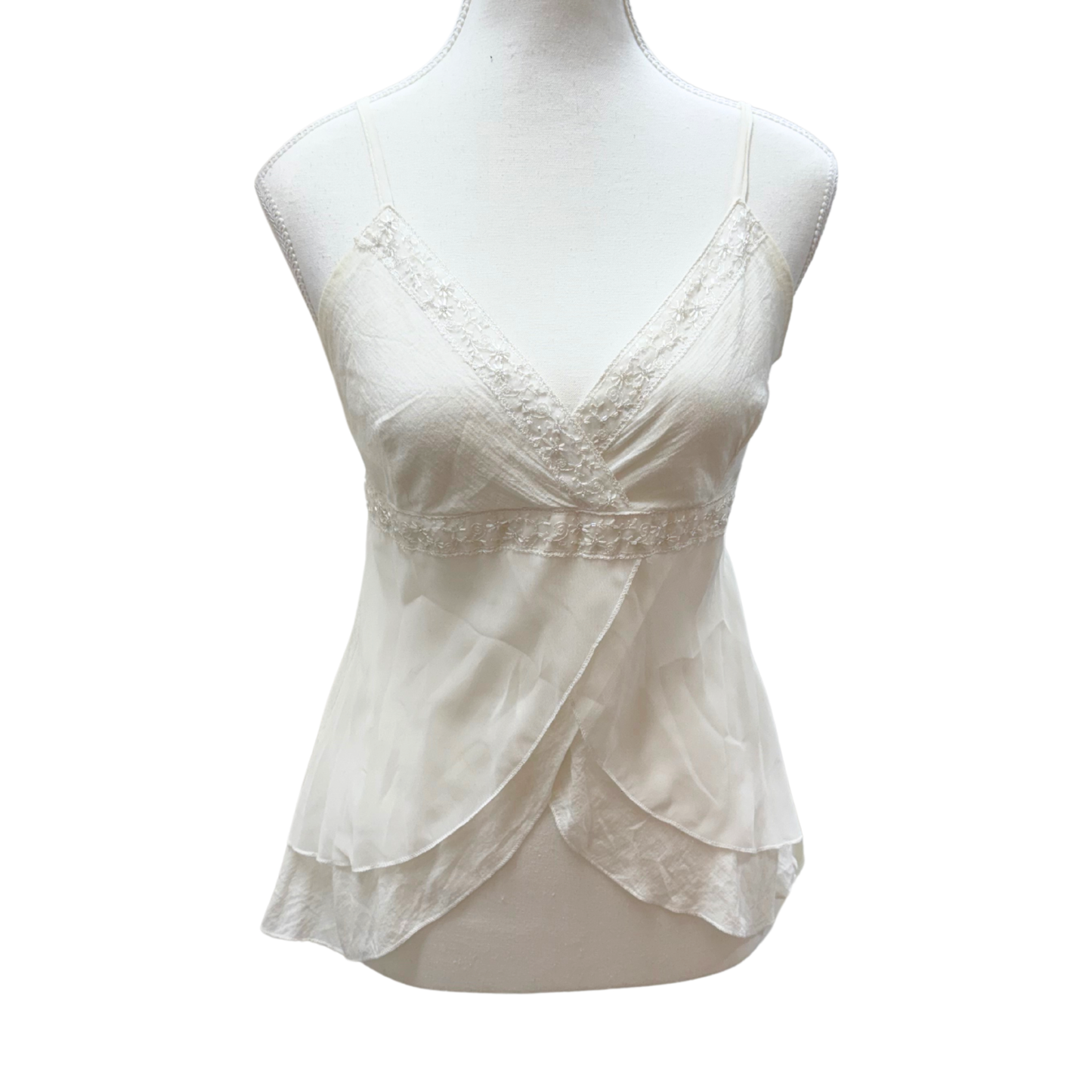 Max-W White Beaded Linen Mesh Cami