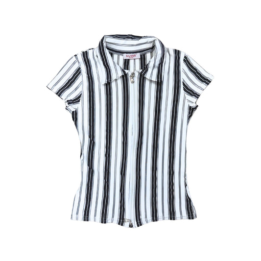 Silver White Striped Zip Up Shirt