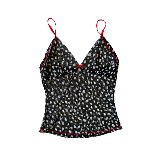 Vintage 2000s Y2k Black White Polka Dot Cami