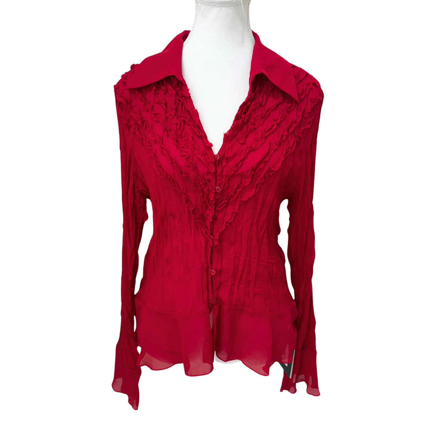 Red Ruffle Long Sleeve Blouse