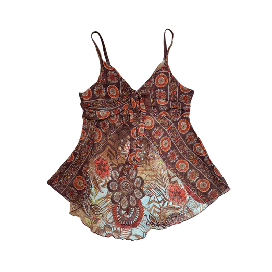 Brown Sequin Straps Mesh Cami