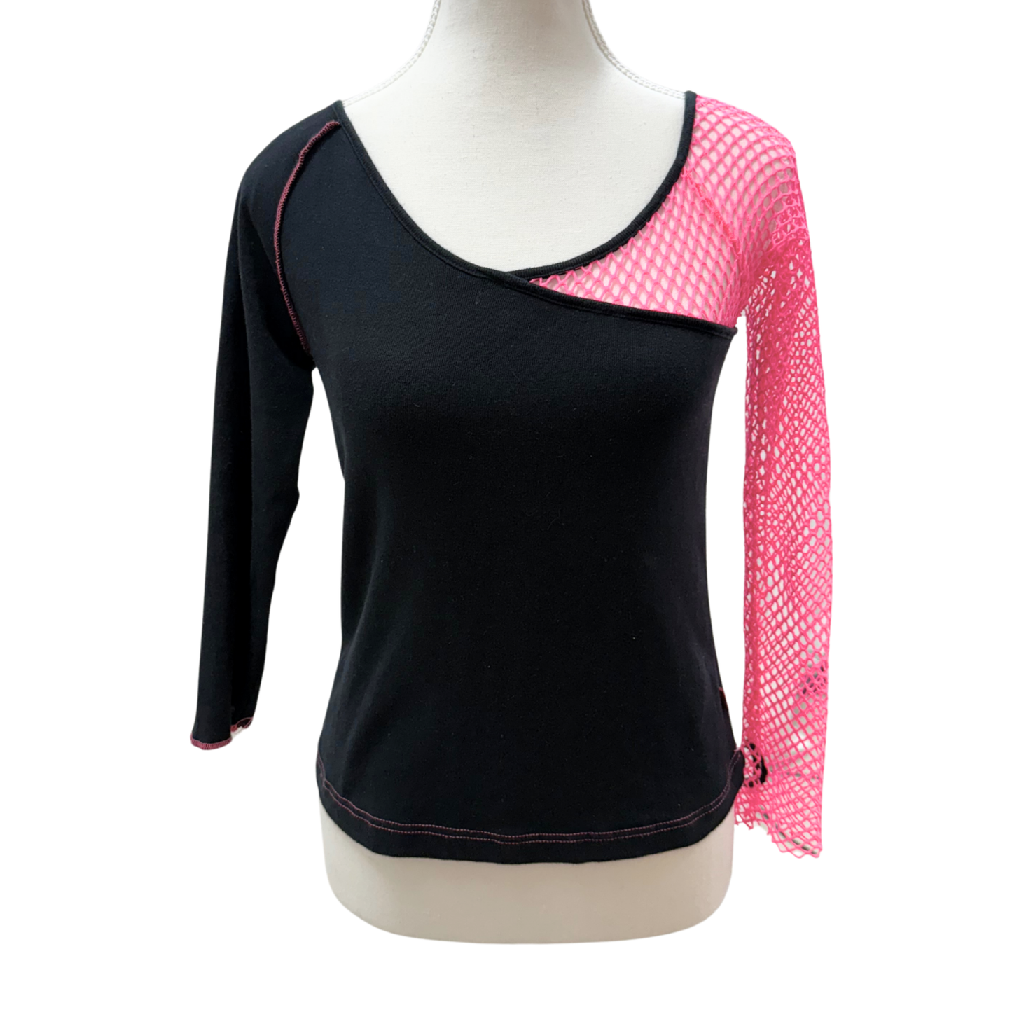 Miss Sixty Black Hot Pink Fishnet Long Sleeve Top