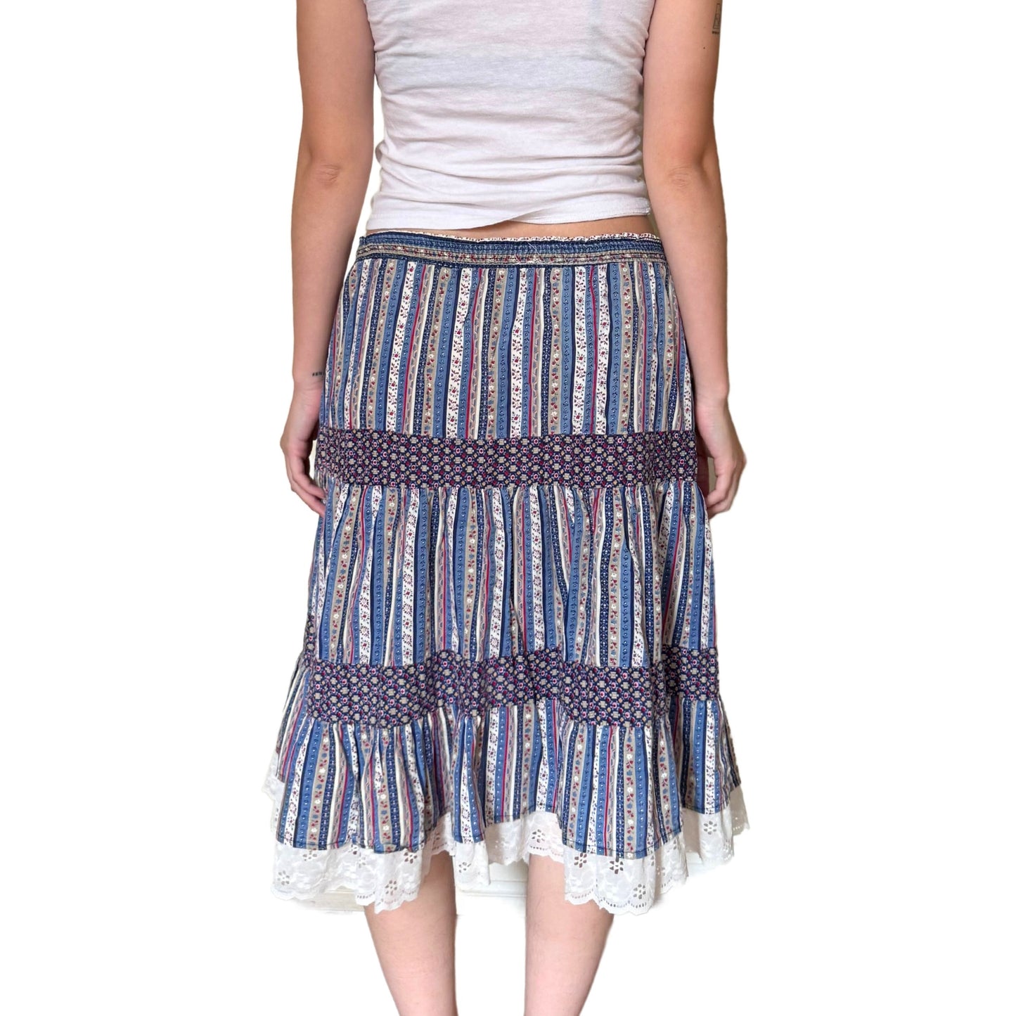 Vintage 2000s Y2k Cottage Core Multicolor Tiered Midi Skirt