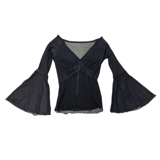 Black Mesh Bell Sleeve Top