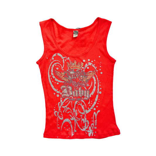 Vintage 2000s Y2k CNI Red Grunge Graphic Tank Top