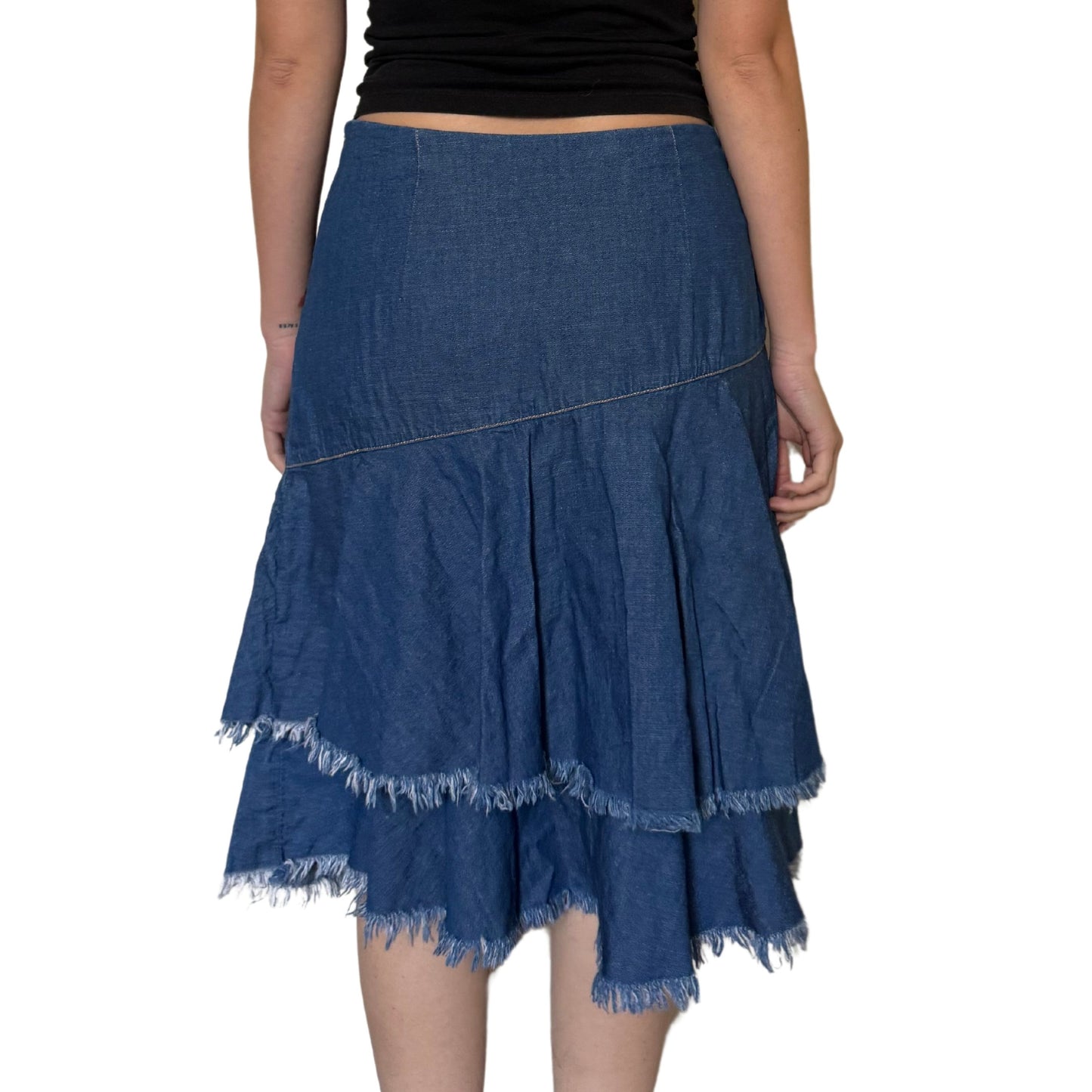 Vintage 2000s Y2k Tiered Denim Midi Skirt