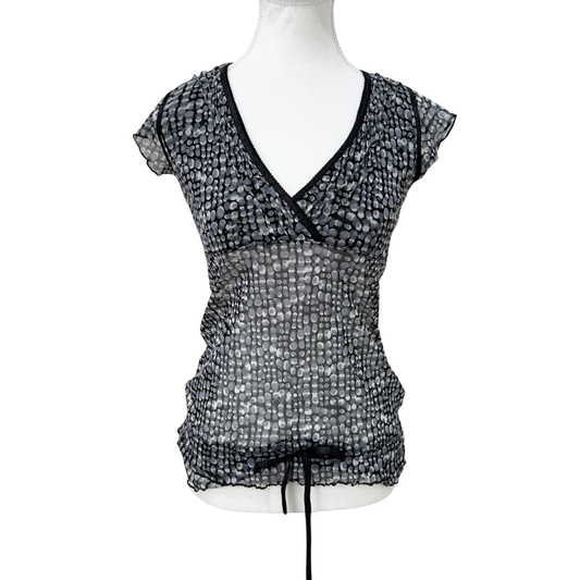 Gray White Mesh Top