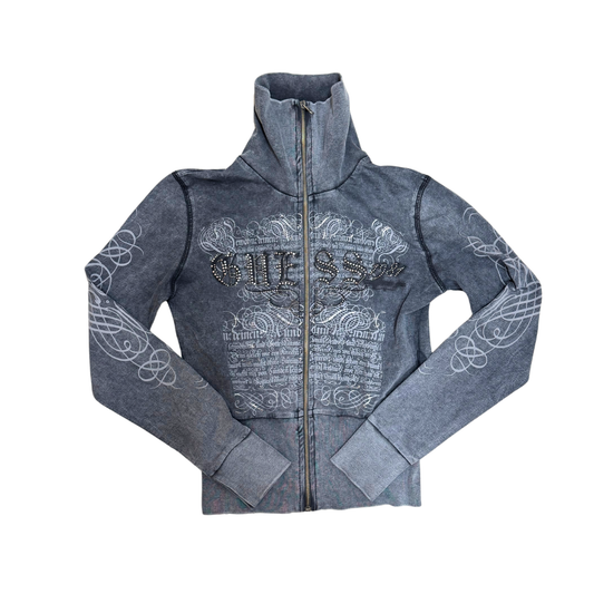 Guess Gray Bedazzled Zip Up Jacket