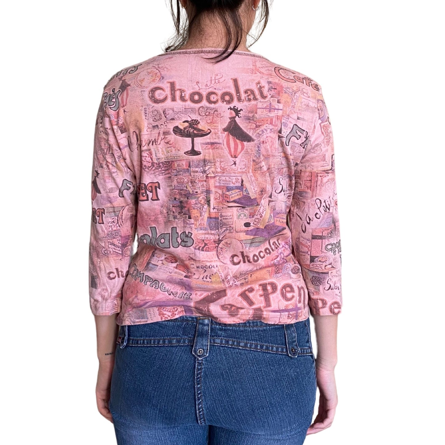 Vintage 2000s Y2k Pink Chocolat 3/4 Sleeve Top