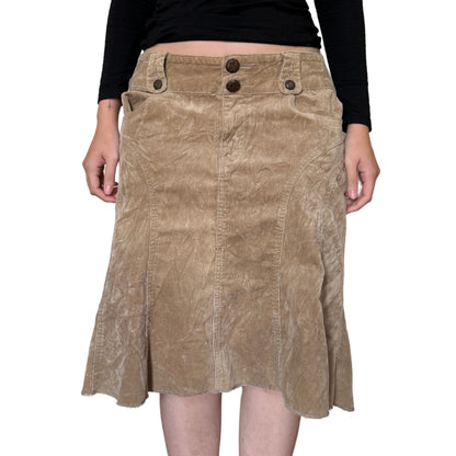 Vintage 2000s Y2k Jolt Tan Corduroy Midi Skirt