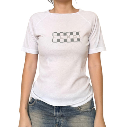 Y2k Fendi Logo White Mesh Top