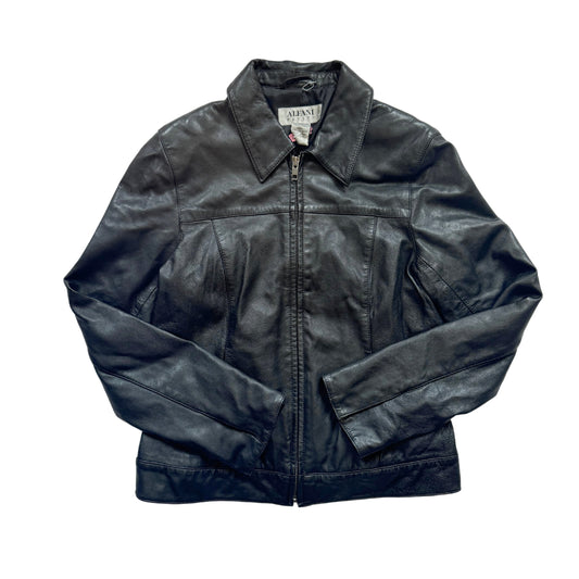 Vintage 2000s Y2k Alfani Petite Black Leather Jacket