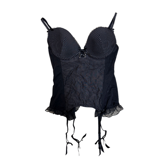 Censored Black Striped Mesh Bustier Top