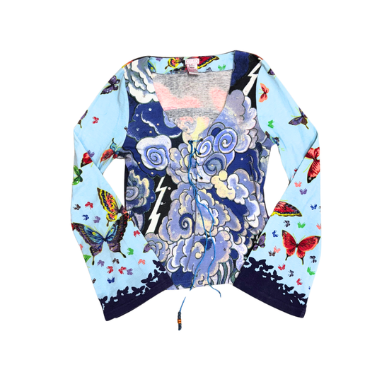 Fifi Blue Butterflies Long Sleeve Top