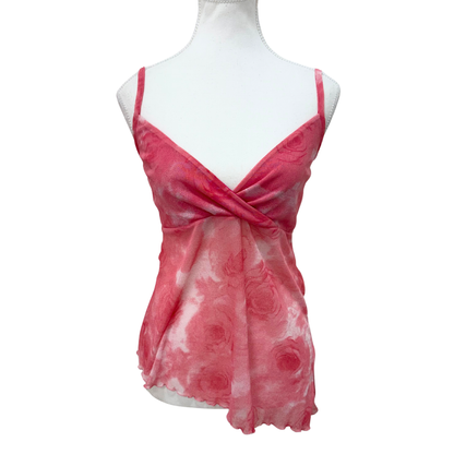 Pink Floral Asymmetrical Mesh Cami