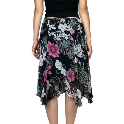 Vintage 2000s Y2k Luna Chix Black Floral Midi Skirt