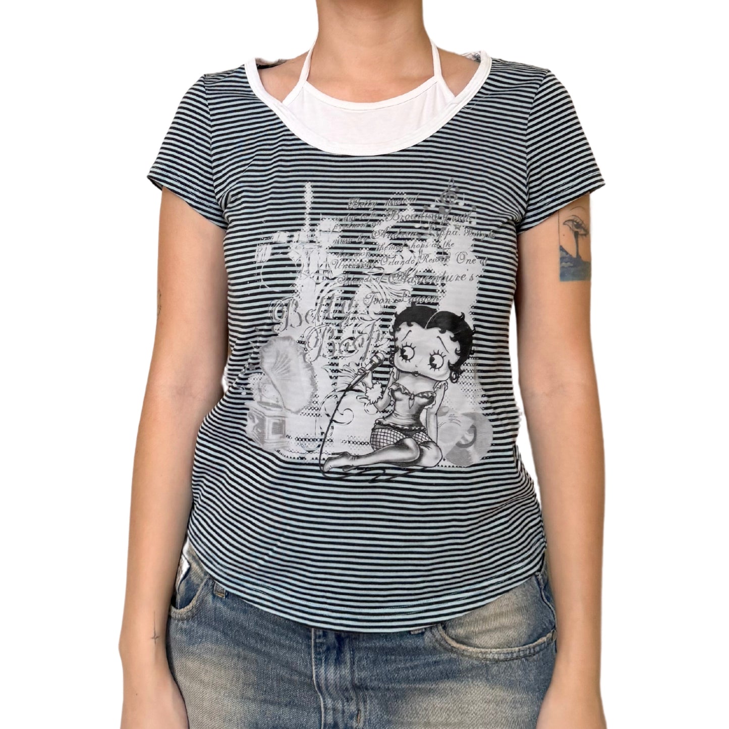 Y2k Betty Boop Blue Striped Graphic Top