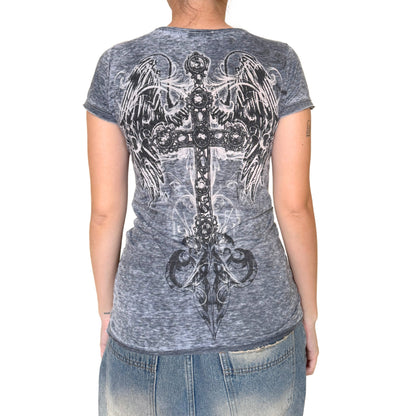 Vintage 2000s Y2k Cotty On Gray Rhinestones Grunge Graphic T-Shirt