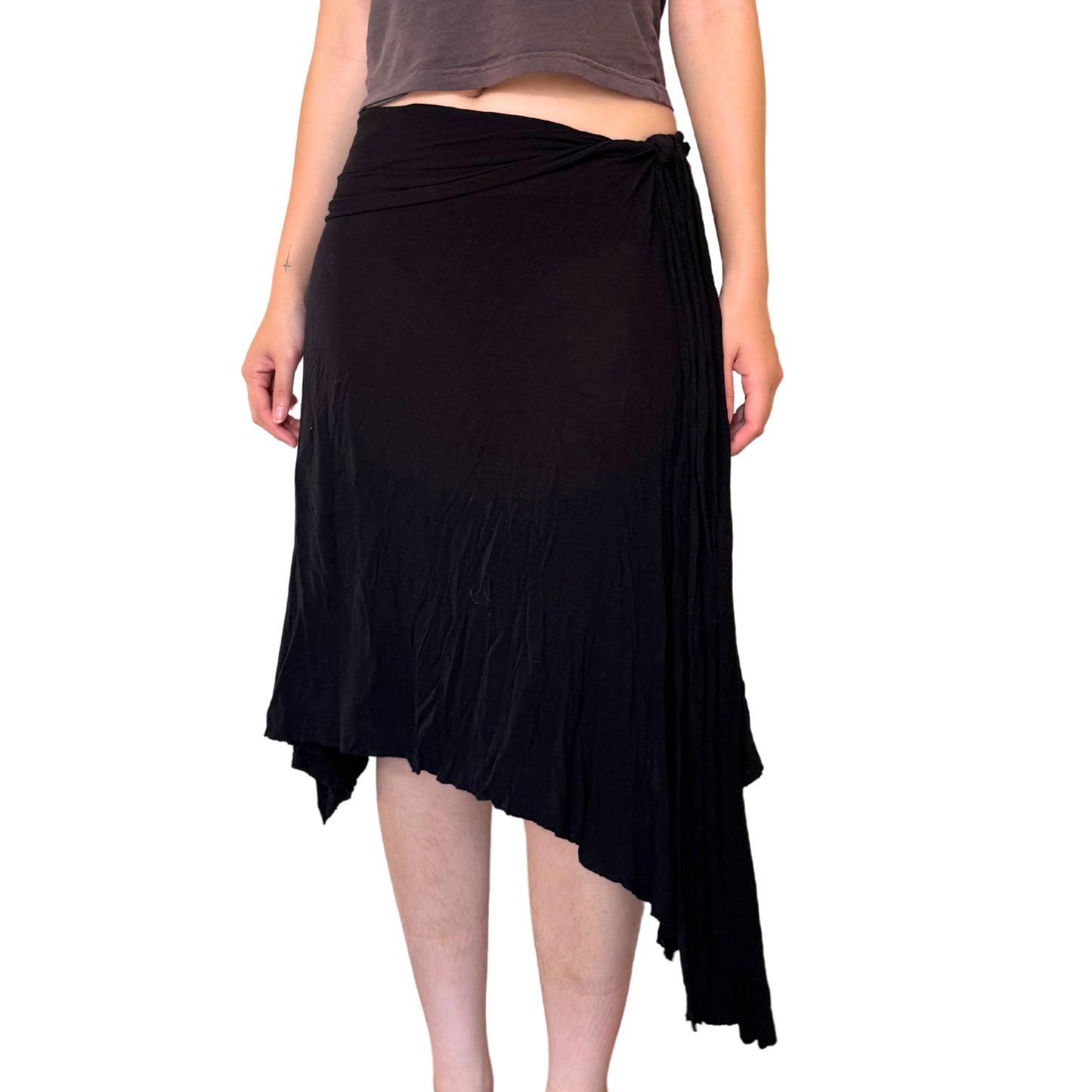 Vintage 2000s Y2k Glam Black Asymmetrical Midi Skirt