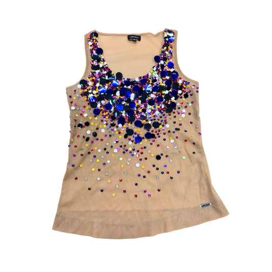 Miss Sixty Tan Sequin Mesh Tank Top