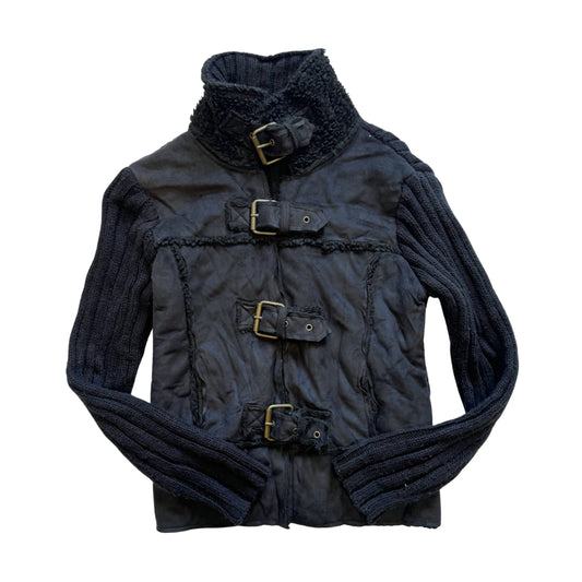 Vintage 2000s Y2k JJ Basics Black Ribbed Jacket