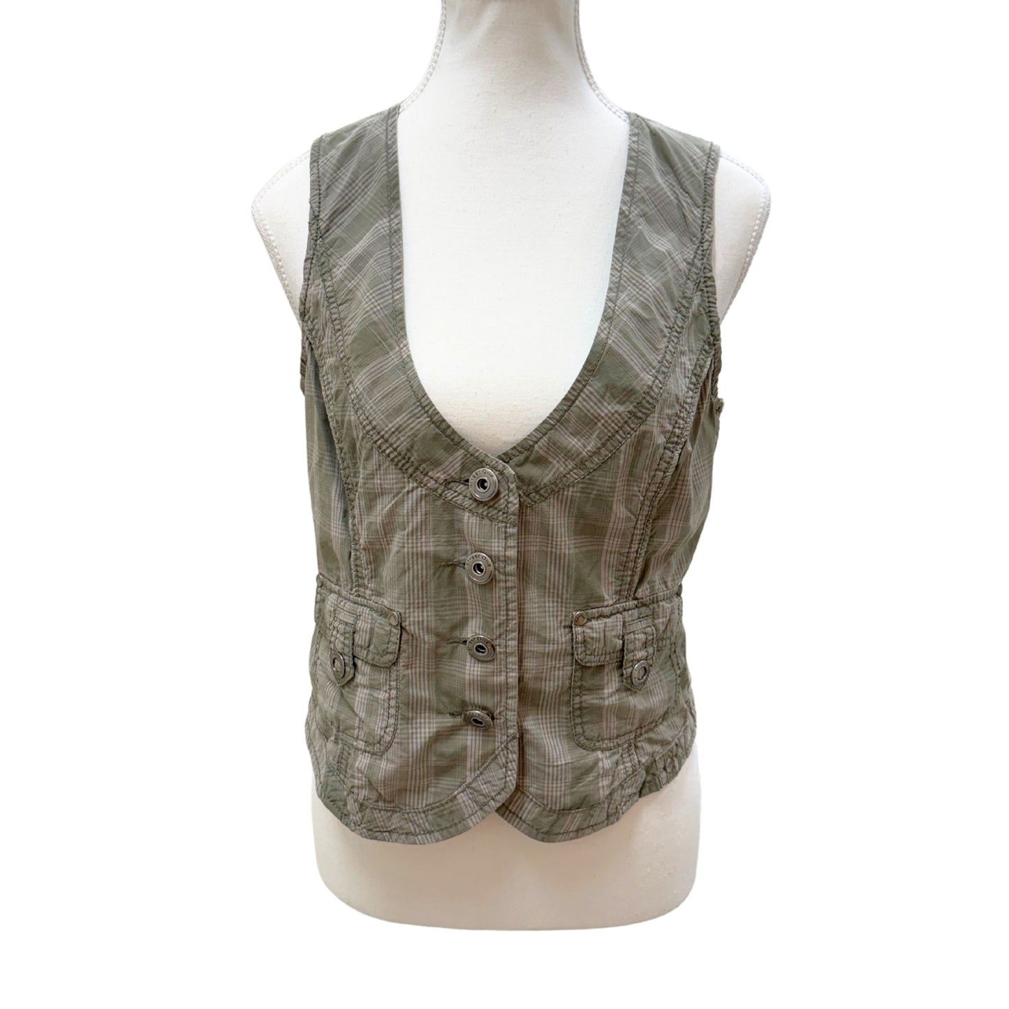 Street One Green Plaid Vest