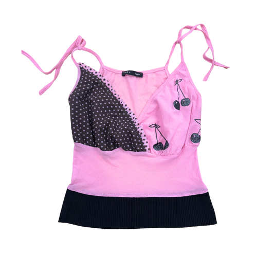 Sasch Pink Cherry Polka Dot Mesh Cami