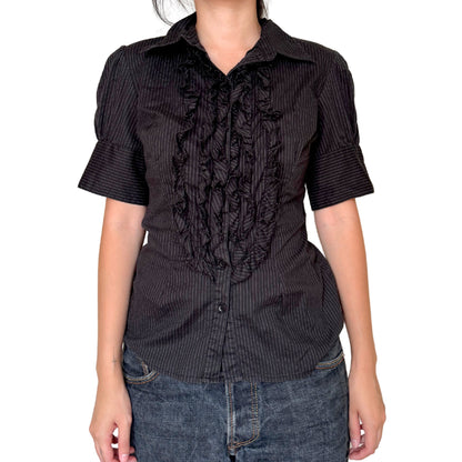 Vintage 2000s Y2k Wet Seal Black Pinstriped Shirt
