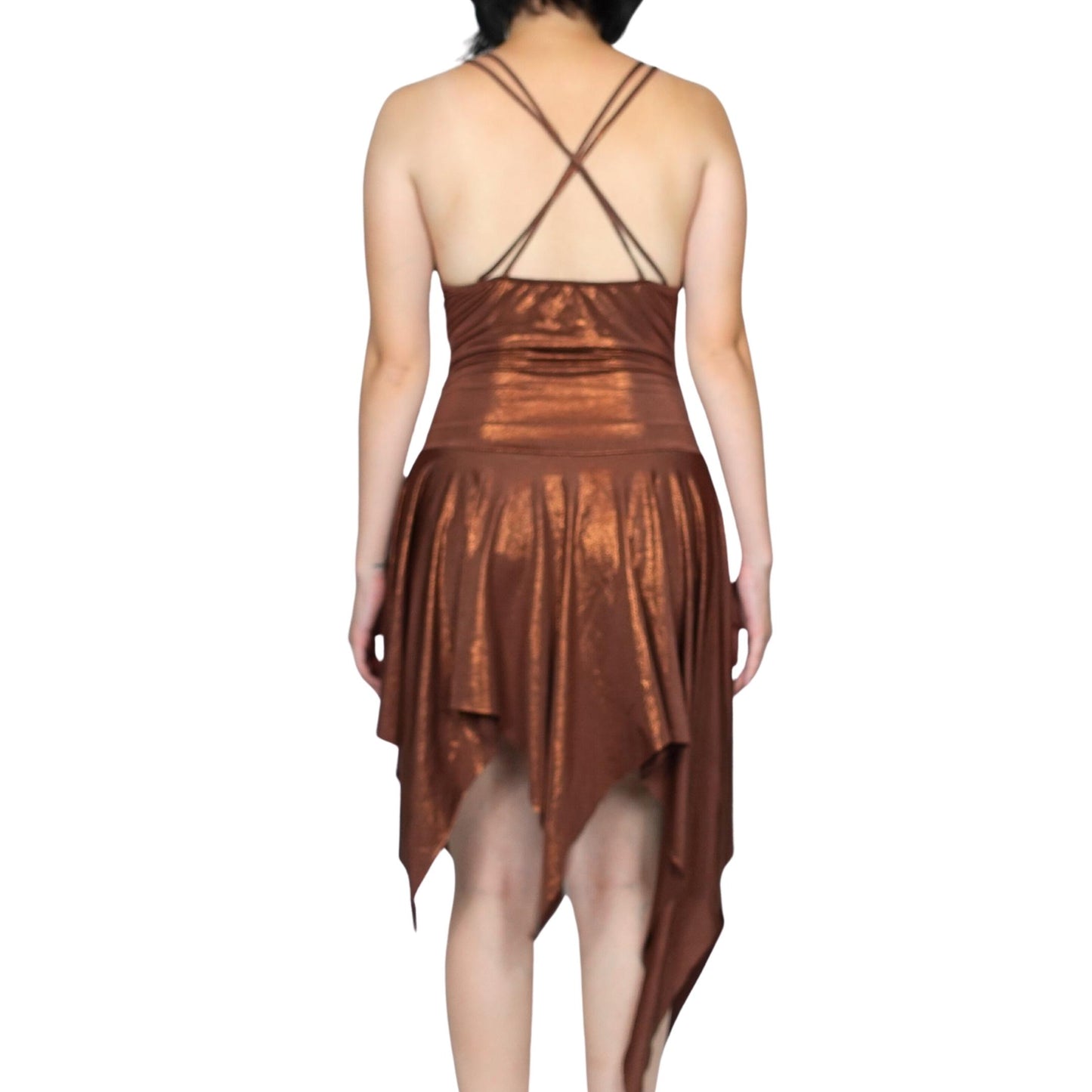 Vintage 2000s Y2k V.O.V.O Copper Shiny Asymmetrical Dress
