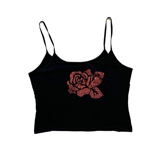 Vintage 2000s Y2k Black Red Rose Graphic Tank Top