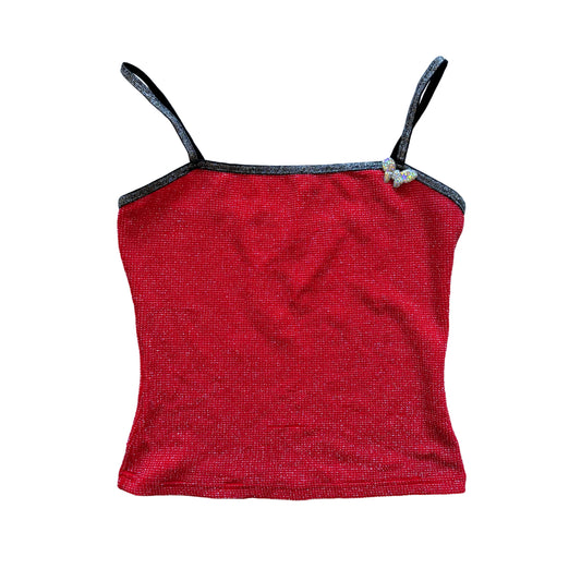 Vintage 2000s Y2k Tua Red Glittery Party Cami