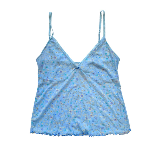 Vintage 2000s Y2k Xhilaration Blue Floral Mesh Cami