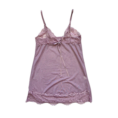 Vintage 2000s Y2k Mauve Mesh Lace Slip Dress