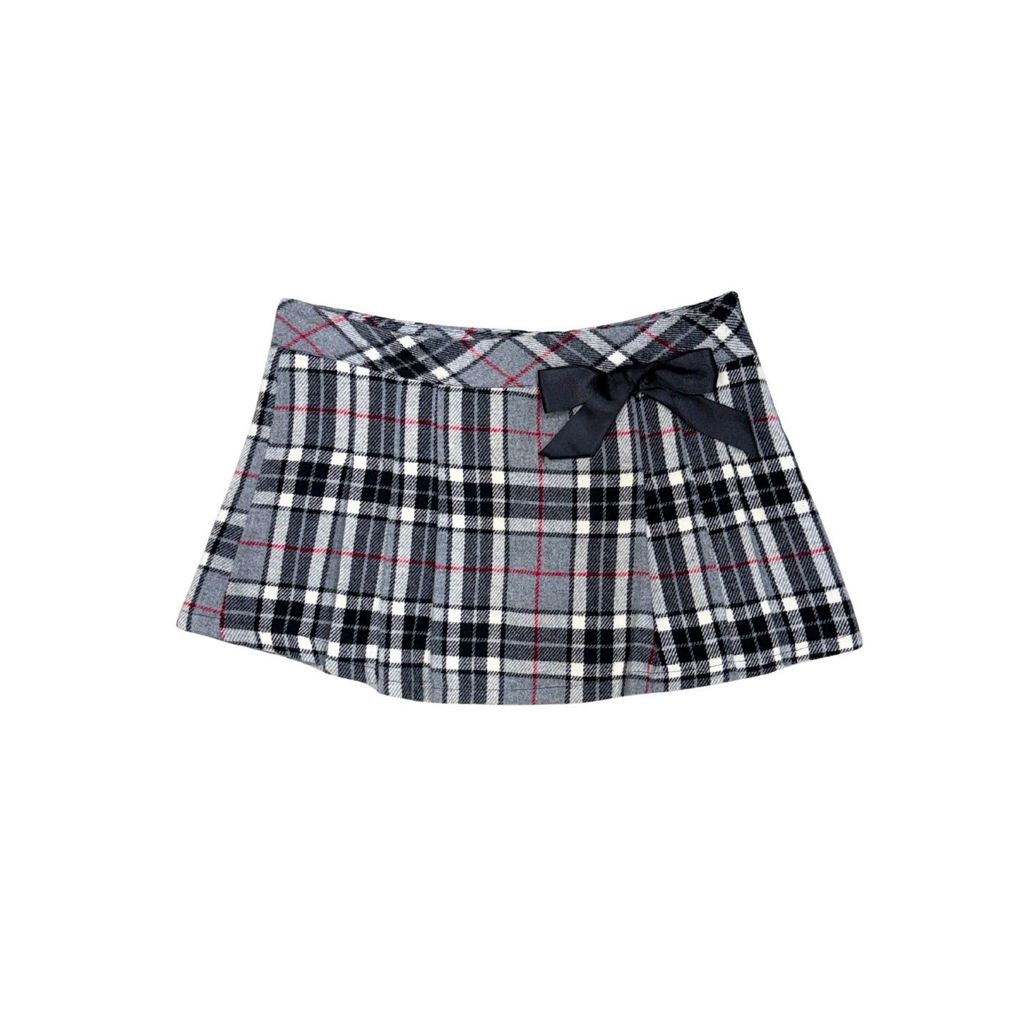 Gray Plaid Pleated Mini Skirt