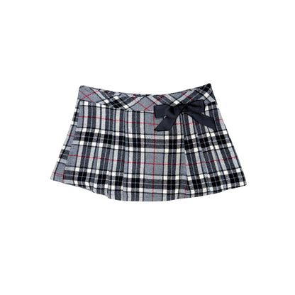 Gray Plaid Pleated Mini Skirt